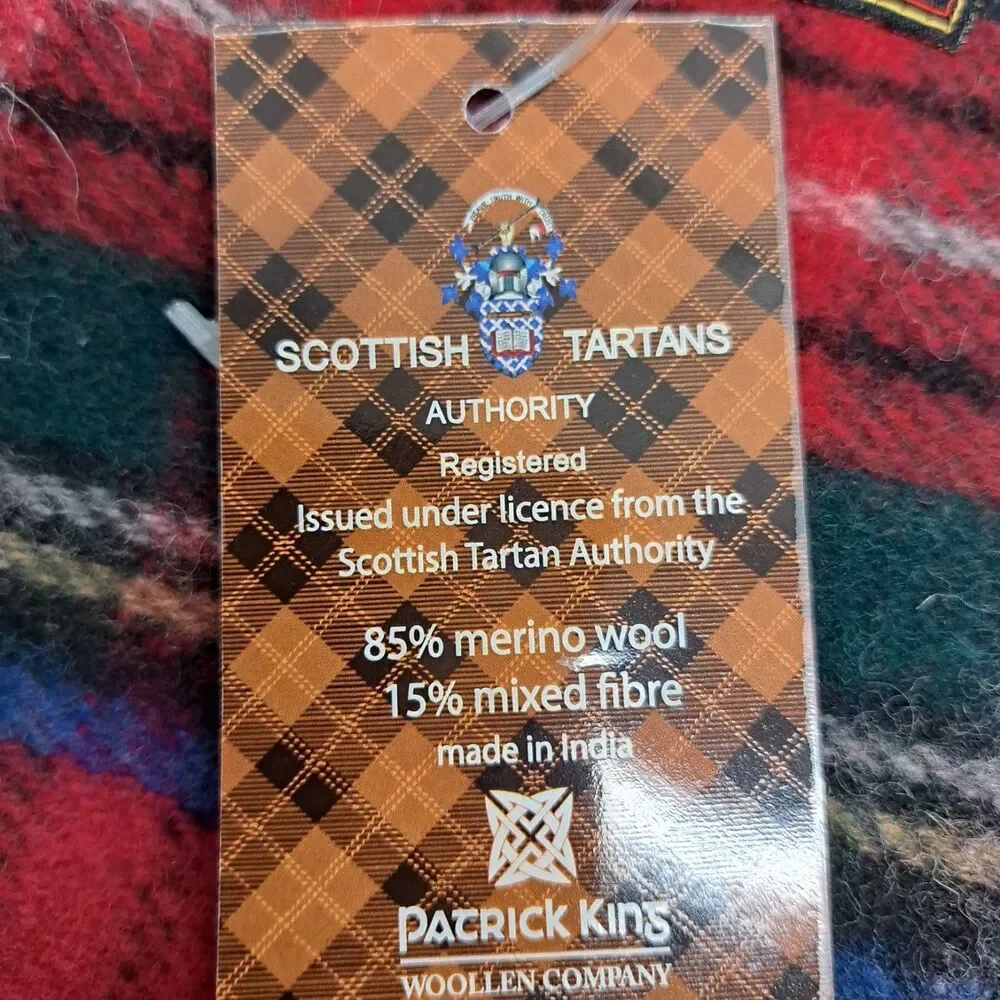 Patrick King Merino Wool Scottish Tartan Red Pocket Scarf Kins 62